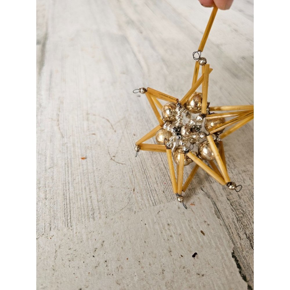 Vintage beaded star ball ornament Xmas tree